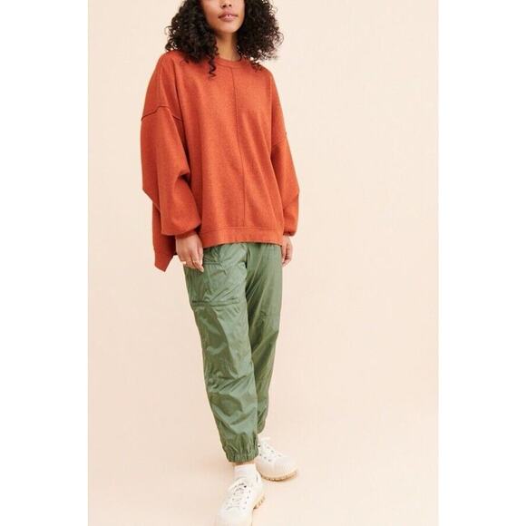 Free People Uptown Pullover Oversized Crewneck Sweater in Terra Cotta Size SM - Picture 1 of 7